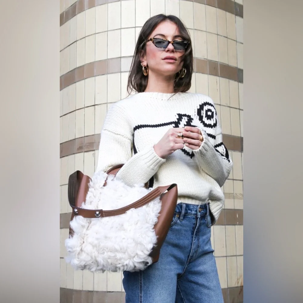 Tory Burch Rory Mini Shearling Tote Bag